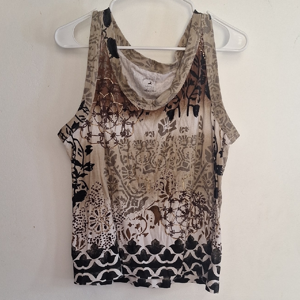 White Stag Women's Tank Top - Black and Brown Pattern